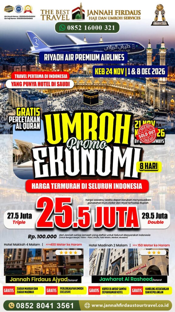 umroh 8 hari 2026 jannah firdaus tour travel paket promo ekonomis