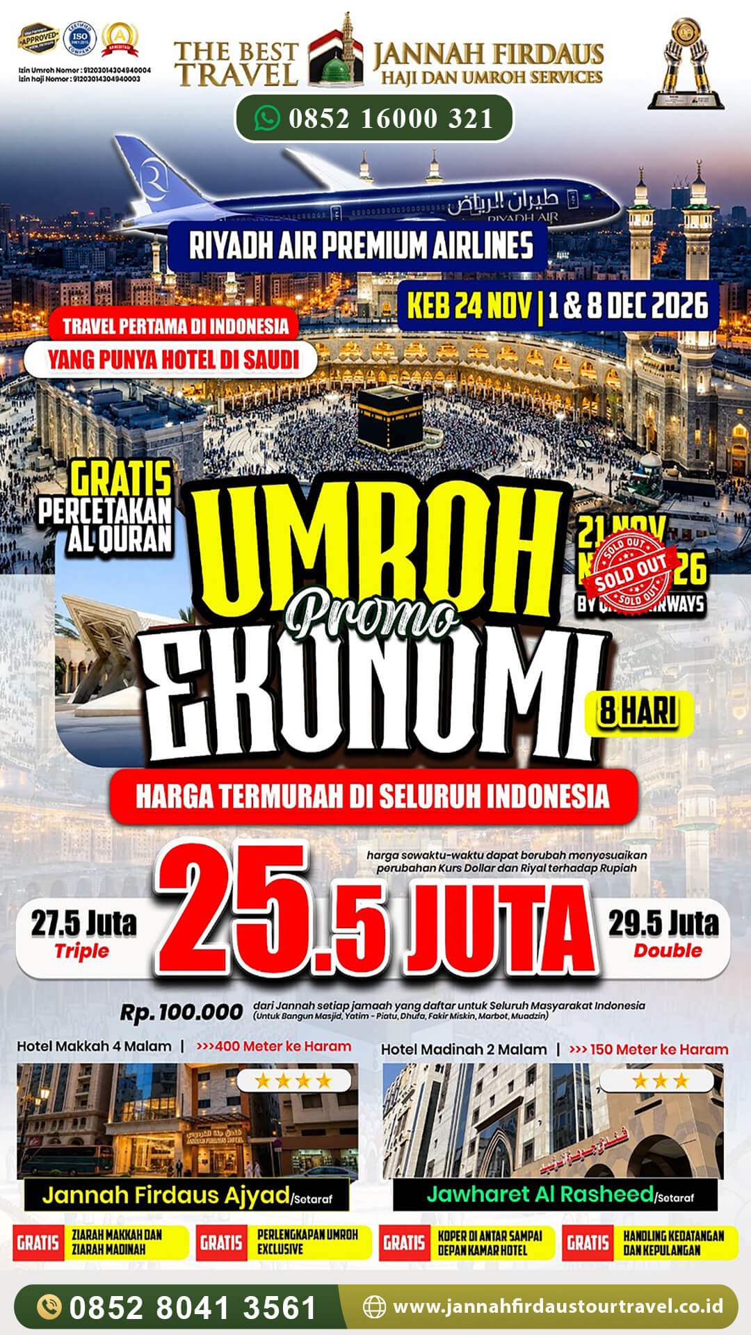 umroh 8 hari 2026 jannah firdaus tour travel paket promo ekonomis