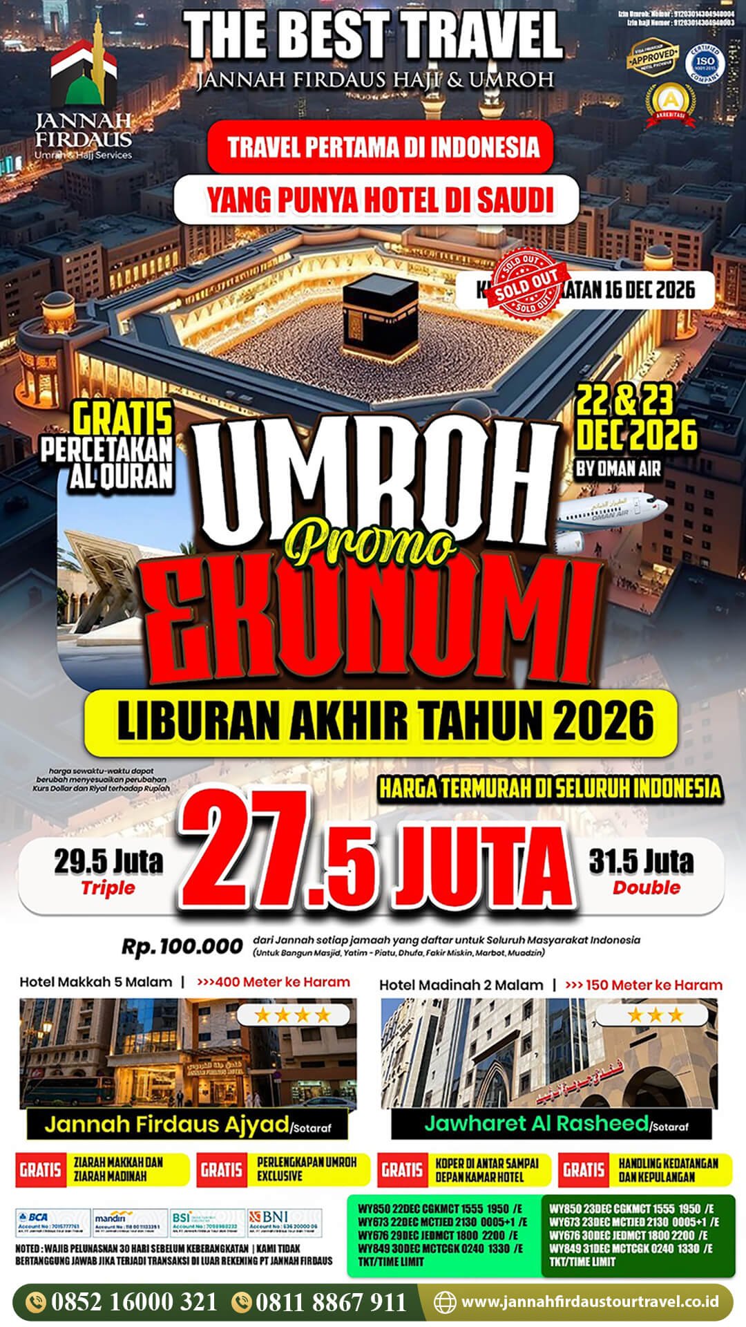 umroh akhir tahun 2026 paket ekonomis 9 hari jannah firdaus tour travel