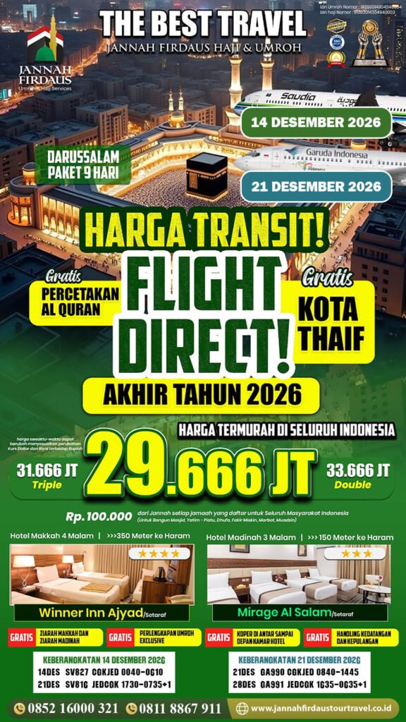 umroh akhir tahun jannah firdaus tour travel paket darussalam 9 hari 2026